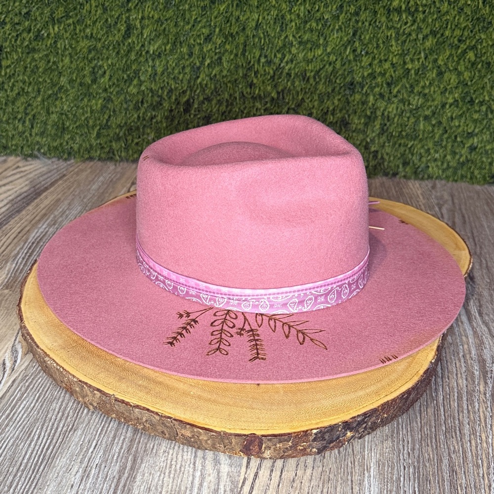 Lack Of Color Dusty Pink Felt Rancher Hat with Feather Trim - Picture 3 of 12